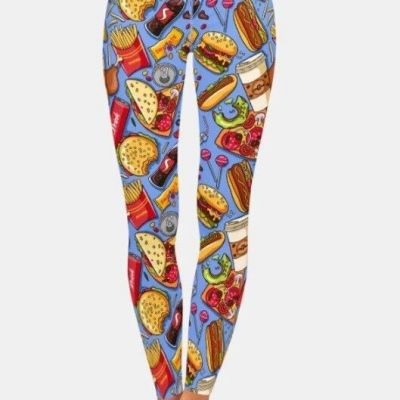 Highwaist Leggings/junk food/pizza/lollipop/hot dog/hamburger/french fries